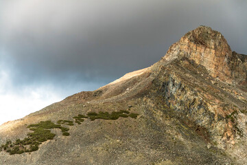 jagged mountain  peaks seen in Tioga Pass in Yosemite National Park, California taken during summer.