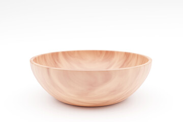 Empty wood bowl on white background, 3d illustration