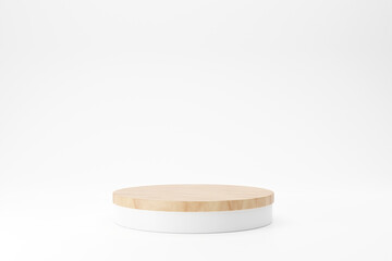 wood podium on white background for product advertising, Minimal style, 3d rendering