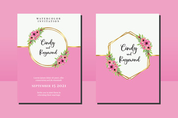 Wedding invitation frame set, floral watercolor hand drawn Anemone Flower design Invitation Card Template