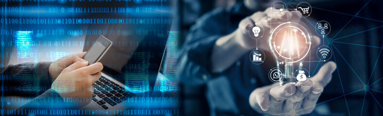 Searching Browsing Internet Data Information with blank search bar.businessman working with smart phone, tablet and laptop computer on desk in office. Networking Concept