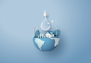 Global Water Saving Concept with Eco-Friendly City