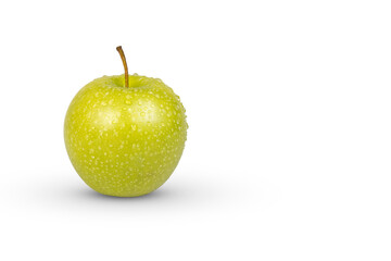 Perfect Fresh Green Apple Isolated on White Background with water drop in Full Depth of Field with Clipping Path.