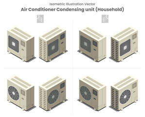 Isometric Vector Aircon Condensing unit type2
Isometric vector as flat design of household air conditioner or condensing unit as all side and shadow installation outside house or balcony residential 