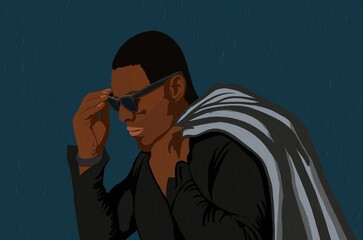 Afro-American man. Afro-American man stylish. Model African American style. Portrait man. Drawing paint colourful. DIGITAL ART ILLUSTRATION