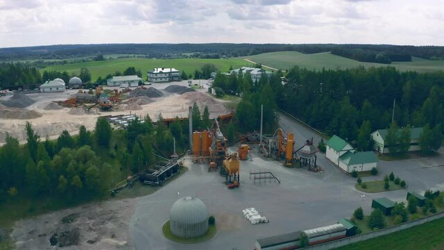 Aerial view of cement plant factory at industrial production area.