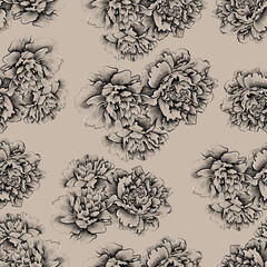pattern with peonies on a beige background