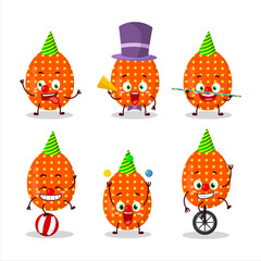 Cartoon character of deep orange easter egg with various circus shows