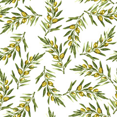 watercolor pattern with olive branches