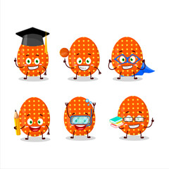 School student of deep orange easter egg cartoon character with various expressions