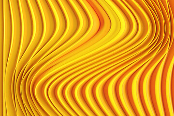 3d illustration of a stereo strip of different colors. Geometric stripes similar to waves. Abstract  yellow glowing crossing lines pattern