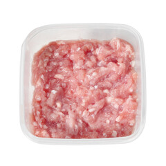 Pork minced in plastic box on white background