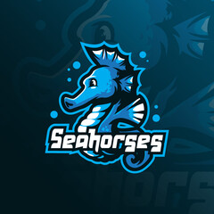 seahorse mascot logo design with modern illustration concept style for badge, emblem and t shirt printing. smart seahorse illustration for sport and esport team.