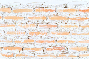 Empty old brick wall painted texture happy red-brown wall wide grunge brick wall shabby building with damaged plaster abstract web banner copy space