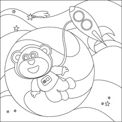 Space monkey or astronaut in a space suit with cartoon style. Creative vector Childish design for kids activity colouring book or page.
