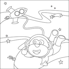 Space monkey or astronaut in a space suit with cartoon style. Creative vector Childish design for kids activity colouring book or page.