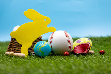 Baseball for Easter Holiday in on green grass