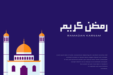 ramadan kareem with flat design mosque and arabic calligraphy