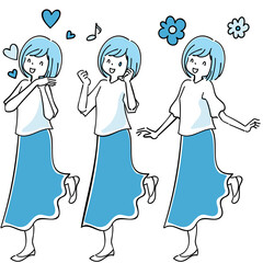 楽しそうな女性の全身のイラスト
