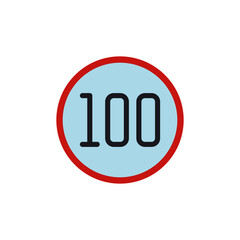 100kph speed limit sign, Speed Limit 100 Traffic Sign icon, isolated on white background