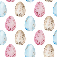 Easter watercolor seamless pattern. Colored Easter eggs