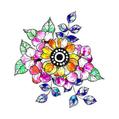 黄色とピンクの花のブーケ