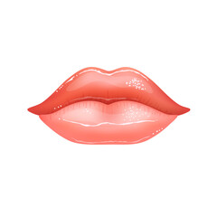 Shining beautiful female nude lips colored in pink lipstic color isolated vector illustration