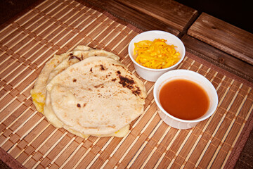 Pupusas from el salvador cental america traditional dish, top view