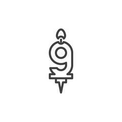 Number 9 candle line icon. linear style sign