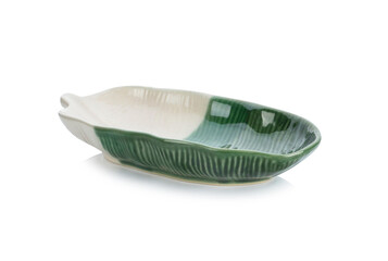  banana leaves plate ceramic isolated on white background