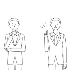 Illustration set of a man (trouble and after solve) (white background, vector, cutout)