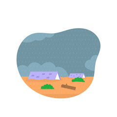 Naklejka premium an illustration of a village or settlement that is experiencing heavy rain and floods. illustration of a sinking house. flat style. vector design