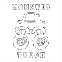 Vector illustration of monster truck with cartoon style. Cartoon isolated vector illustration, Creative vector Childish design for kids activity colouring book or page. © Hijaznahwani