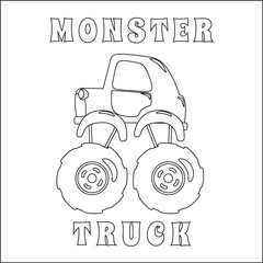 Vector illustration of monster truck with cartoon style. Cartoon isolated vector illustration, Creative vector Childish design for kids activity colouring book or page. © Hijaznahwani