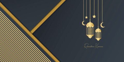 Fototapeta premium beautiful ramadan kareem black and gold banner design