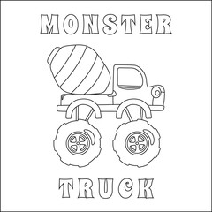 Vector illustration of monster truck with cartoon style. Cartoon isolated vector illustration, Creative vector Childish design for kids activity colouring book or page. © Hijaznahwani