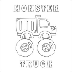 Vector illustration of monster truck with cartoon style. Cartoon isolated vector illustration, Creative vector Childish design for kids activity colouring book or page. © Hijaznahwani