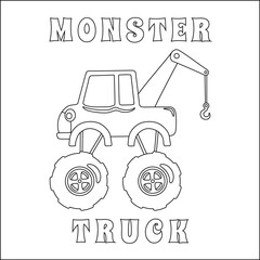 Vector illustration of monster truck with cartoon style. Cartoon isolated vector illustration, Creative vector Childish design for kids activity colouring book or page. © Hijaznahwani