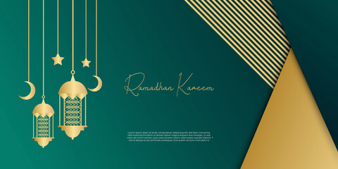 ramadan kareem islamic banner design with calligraphy and arabic lantern
