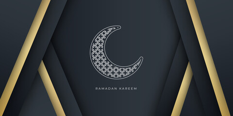 Crescent moon and lantern ramadan kareem islamic banner template with copy space background illustration vector
