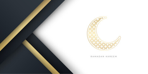 Ornate vector banner, vintage lanterns for Ramadan wishing. Arabic shining lamps. Outline golden decor in Eastern style. Islamic background.Ramadan Kareem greeting card, advertising, discount, poster.