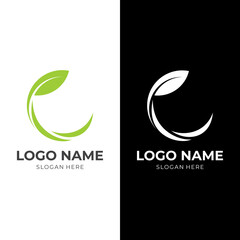 Obraz premium leaf logo design with flat green and white color style