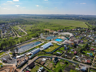 Fototapeta na wymiar Aerial view of the amusement park in Poroshino (Kirov, Russia)