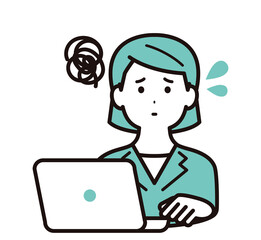 ノートパソコンと、ビジネスウーマン　困る