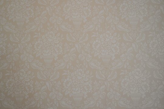 壁紙（花柄、クリーム色）、山形県郷土館「文翔館」/The beige and flower pattern wallpaper