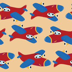 Naklejka premium Seamless pattern texture with Funny cute airplane is flying in the sky. For fabric textile, nursery, baby clothes, background, textile, wrapping paper and other decoration.