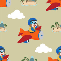 Seamless pattern texture with Cute bear flying in airplane, For fabric textile, nursery, baby clothes, background, textile, wrapping paper and other decoration.