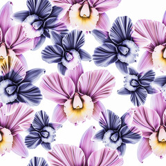 Tropical orchid flowers print background. Floral Seamless pattern. Jungle illustration. Exotic plants. Summer beach floral design. Paradise nature