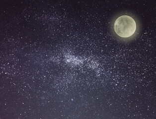 Night sky with stars and moon as background. Universe