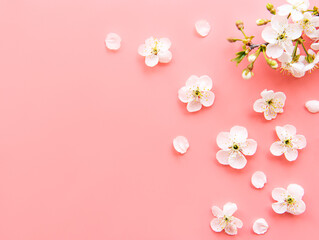 Colorful Easter eggs with spring blossom flowers